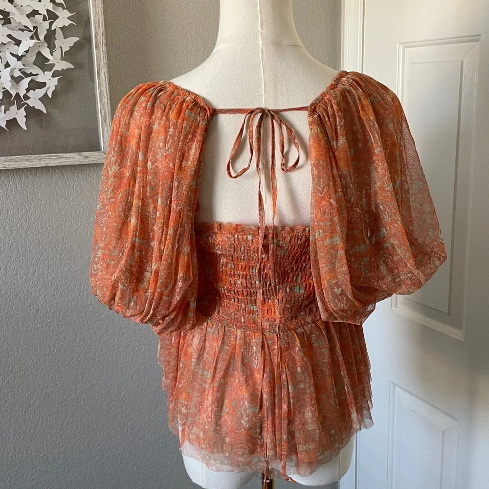 Free People Orange Floral Blouse